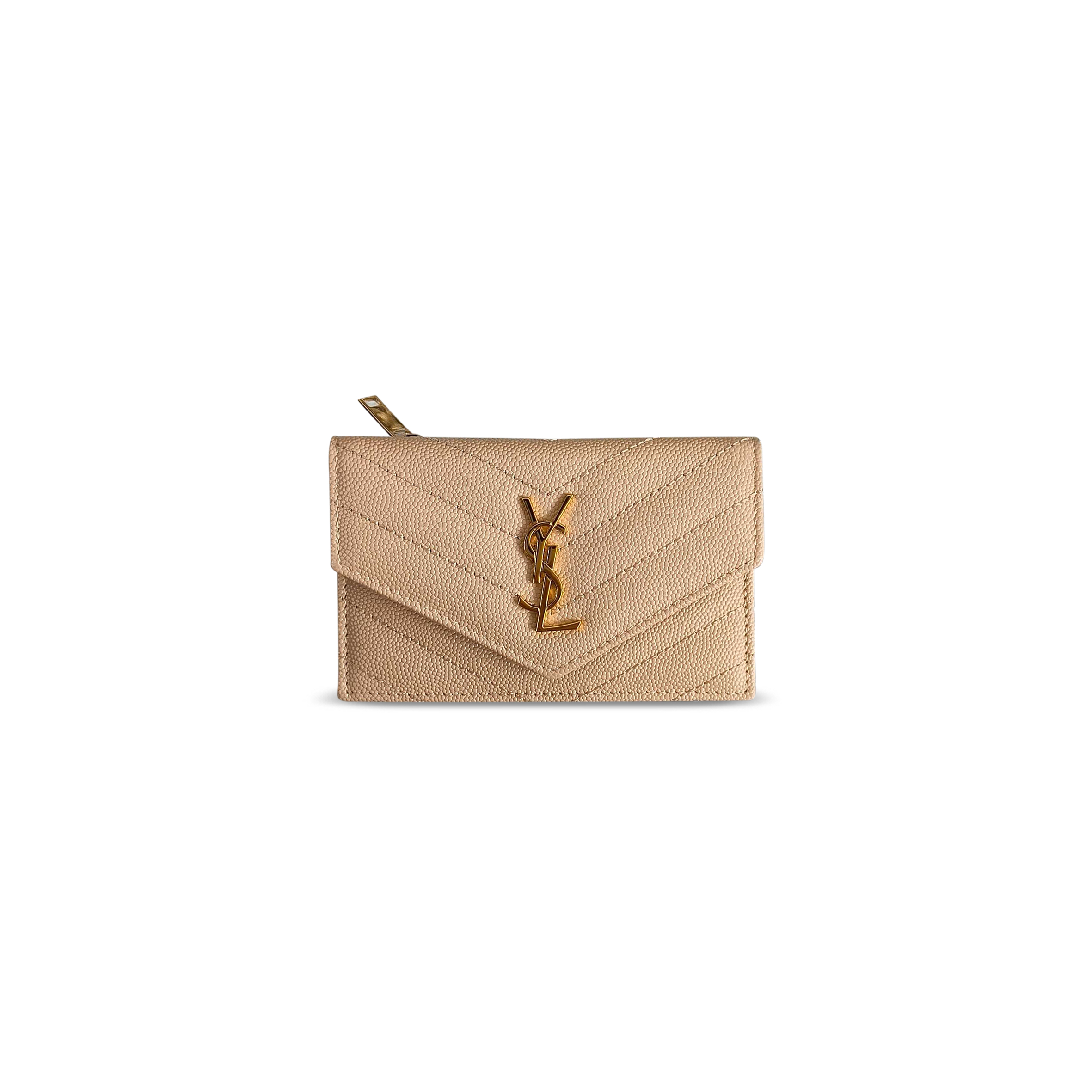 YSL CASSANDRE MATELASSÉ FRAGMENTS FLAP CARD CASE IN GRAIN DE POUDRE LEATHER 612808 (13*8*2cm)